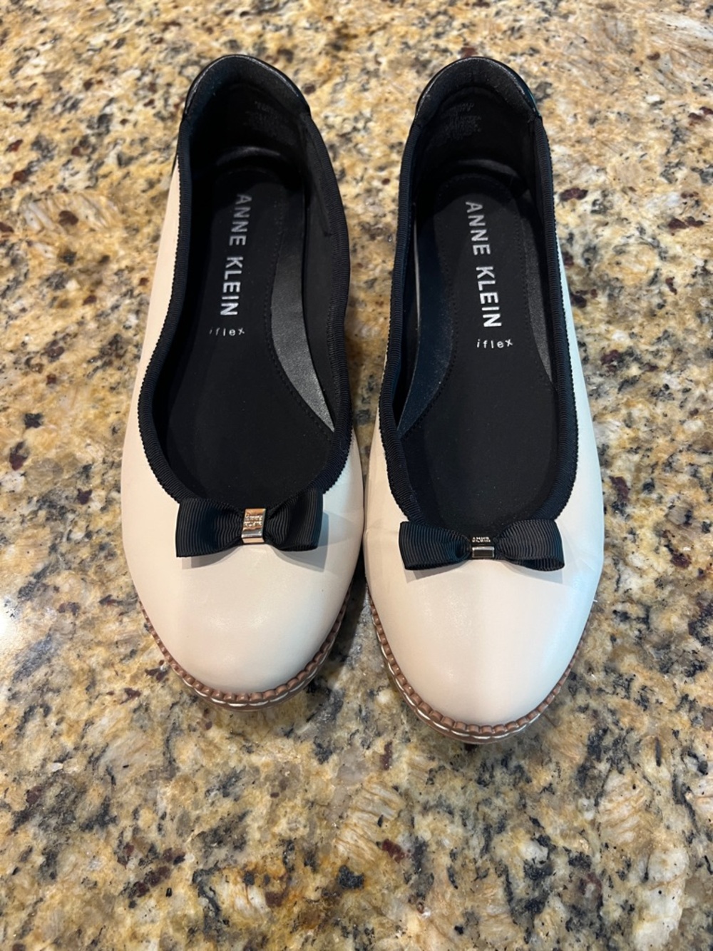 Anne Klein Two-Tone Cream and Black Bow Ballet Flats